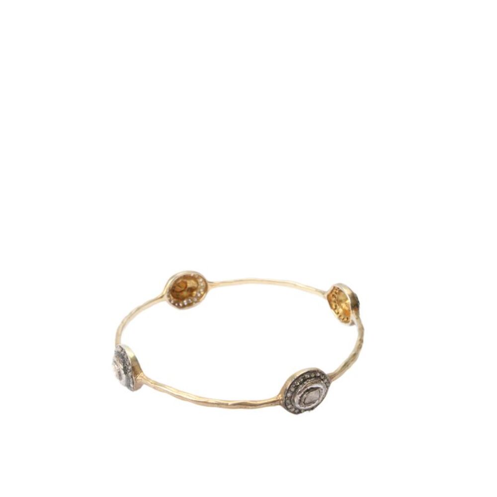 Designer Womens Gold Plated 925 Silver Polki Diamond Station Bangle 2.5" 11.5g